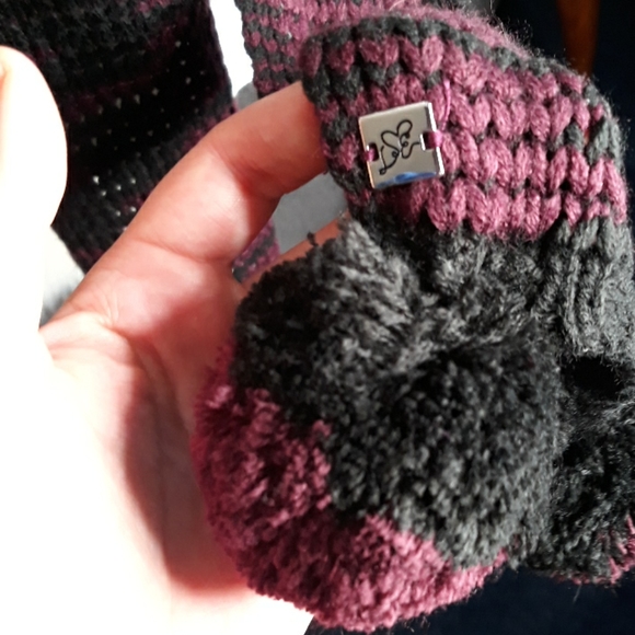 Purple and black scarf with pom pom accents - Picture 5 of 8